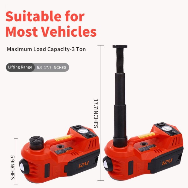Trihelper Hydraulic Car Jack Kit – 3 Ton Electric Car Jack Stand Four In One Jack Set for Sedans SUV Floor Jack for Tire Change and Road Emergency with Integrated Tire Pump and Impact Wrench (Orange)
