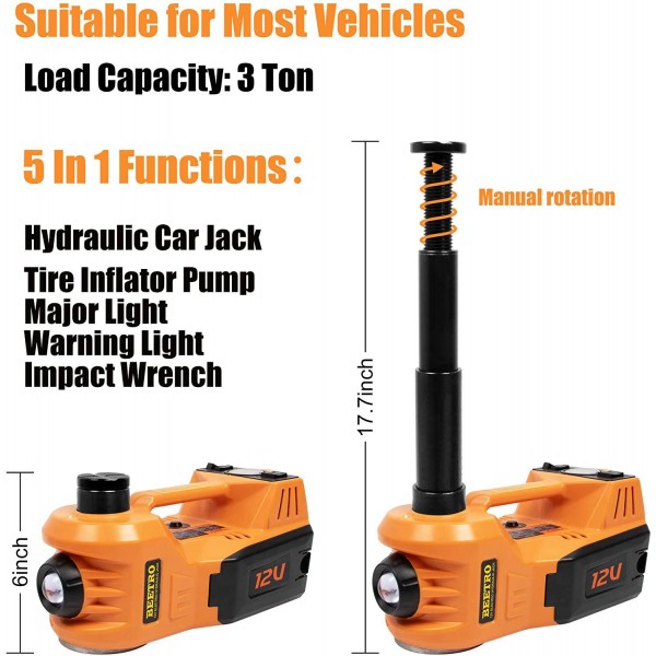 BEETRO 5-in-1 Electric Car Jack, Electric Hydraulic Floor Jack 3 Ton(6600 lbs) with Tire Inflator Pump and Electric Wrench, DC 12V