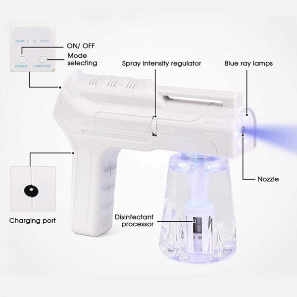 Eagou Diary Spray Blue Light Fogger Electric Sprayer Nano Sodium Hypochlorite Generating for Multifunctional for Home Office Machine Rechargeable Mini Cold with Electrolysis of Sodium Chloride.