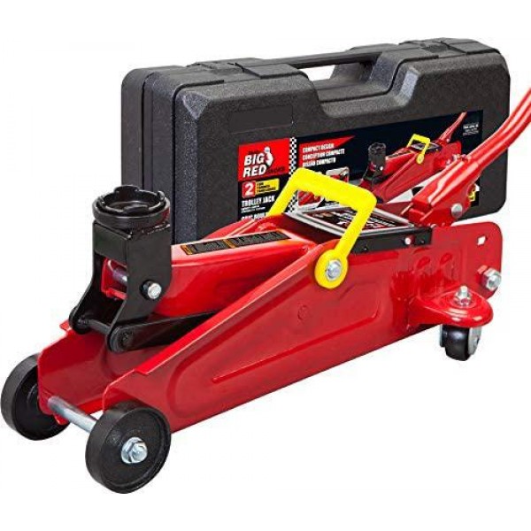 BIG RED T820014S Torin Hydraulic Trolley Service/Floor Jack with Blow Mold Carrying Storage Case, 2 Ton (4,000 lb) Capacity, Red