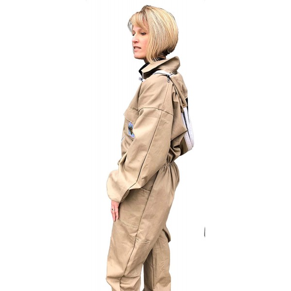 Honey Bee Safe Tan Beekeepers Suit 100% Cotton Full Body Coverall in Khaki with Detachable Hooded Veil and Supple Leather Gloves for Women (XXLarge)