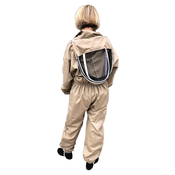 Honey Bee Safe Tan Beekeepers Suit 100% Cotton Full Body Coverall in Khaki with Detachable Hooded Veil and Supple Leather Gloves for Women (XXLarge)