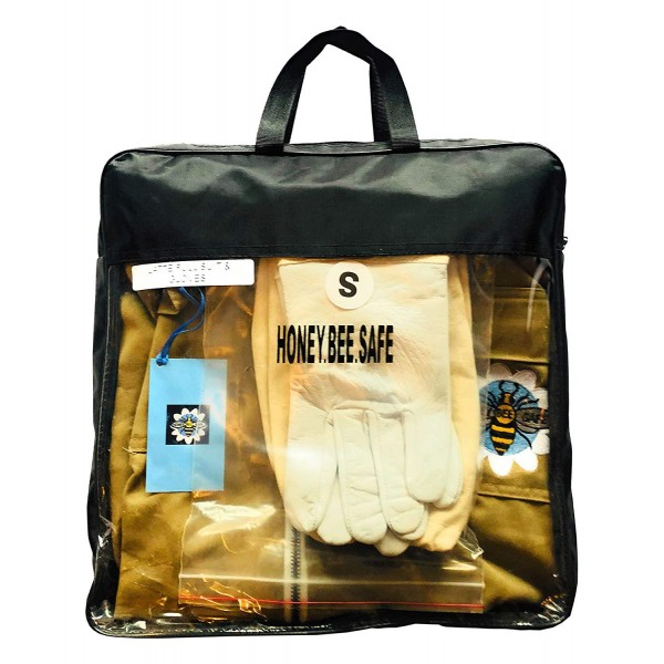 Honey Bee Safe Tan Beekeeper Suit 100% Cotton Khaki Beekeeping Jacket and Cargo Pants Combo with Detachable Hooded Veil Beekeepers Supple Leather Gloves (XLarge)