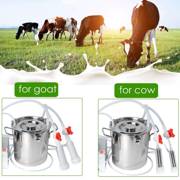 Electric Milking Machine for Cows Goats Sheep Portable Pulsation Milking Machine Single Bucket Piston Vacuum Pump (5L)