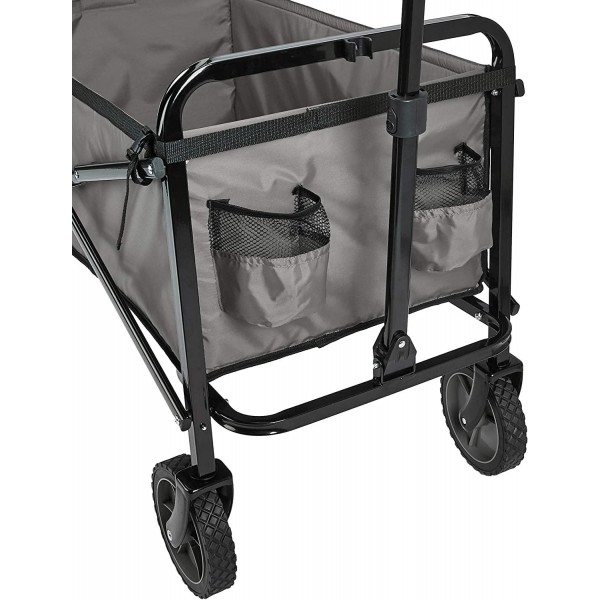 Basics Garden Tool Collection - Collapsible Folding Outdoor Garden Utility Wagon with Cover Bag, Grey