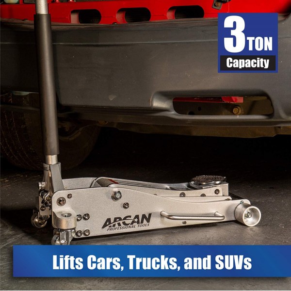 Arcan 3-Ton Quick Rise Aluminum Floor Jack with Dual Pump Pistons & Reinforced Lifting Arm (ALJ3T / A20018)