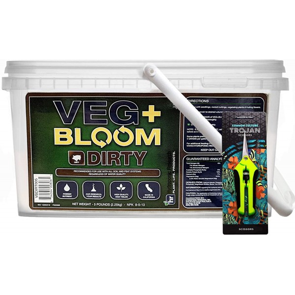 Veg+ Bloom Dirty Formulated Nutrient Powder for Soil and Peat -5lb with Common Culture Trimming Scissors