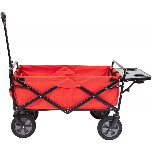Mac Sports Collapsible Folding Outdoor Utility Wagon with Side Table - Red