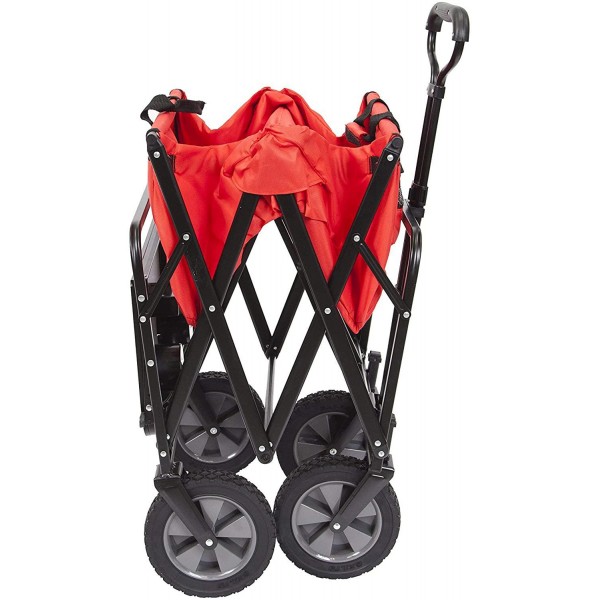 Mac Sports Collapsible Folding Outdoor Utility Wagon with Side Table - Red