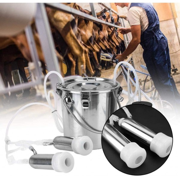 Electric Milking Machine Kit,5L Portable Stainless Steel Household High Configuration Double Head Electric Milking Machine with Vacuum-Pulse Pump for Sheep Goat Cow(cow)