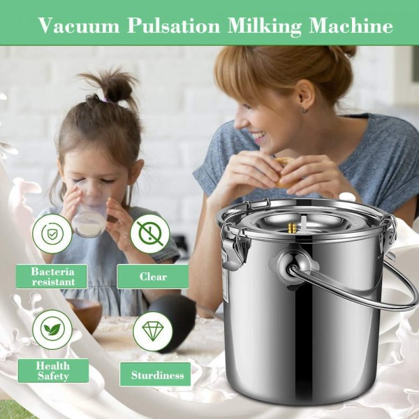 Cow Milking Machines Pulsation Automatic - Household Goat Milking Supplies Vacuum Pump Milk Squeeze Soft for Nipples Silicone Hose and 304 Stainless Steel Portable Bucket 7L Pulse Equipment (Cow)