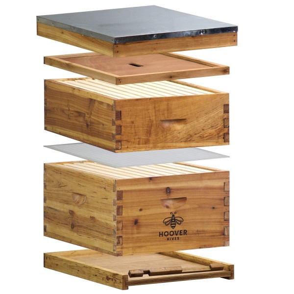 Hoover Hives 10 Frame Langstroth Beehive Dipped in 100% Beeswax Includes Wooden Frames & Waxed Foundations (1 Deep Box, 1 Medium Box) (Unassembled)