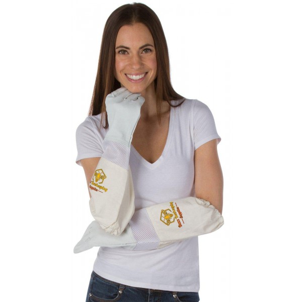 Ventilated Beekeeping Suit & Goatskin Gloves & Bee Family Stickers - YKK Metal Zippers - Men & Women - Total Protection - Self-Supporting Round Veil - Easily Take On & Off - 8 Pockets (Small)