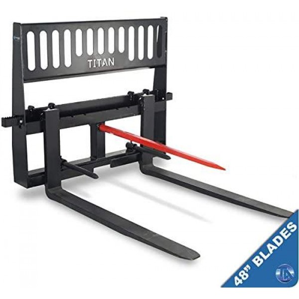 Titan Attachments HD Pallet Fork Hay Bale Spear Skid Steer Quick tach Tractor 48