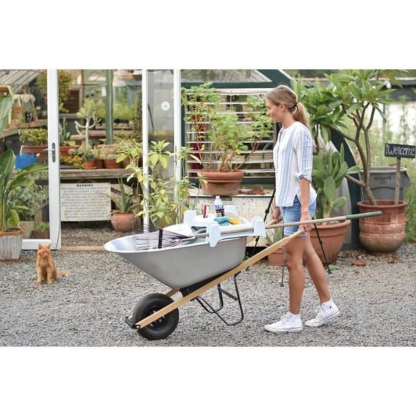 The Burro Buddy, USA Made Lawn/Garden Tray for All 4-6 cu. ft. wheelbarrows. Holds rake, Shovel, Short Handle Tools, Drinks & Water Tight Storage for Phone. Wheelbarrow not Included. Great Gift!