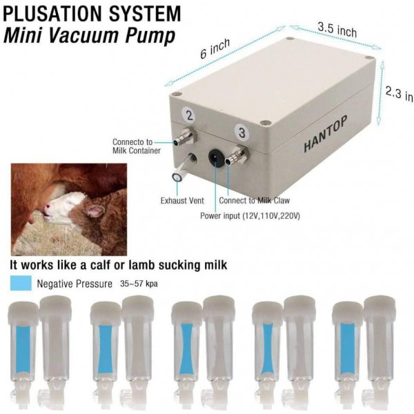 Hantop Goat Milking Machine, Pulsation Vacuum Pump Milker, Automatic Portable Livestock Milking Equipment (3L,for Goat)