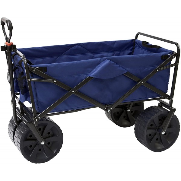 Mac Sports Heavy Duty Collapsible Folding All Terrain Utility Beach Wagon Cart, Blue/Black
