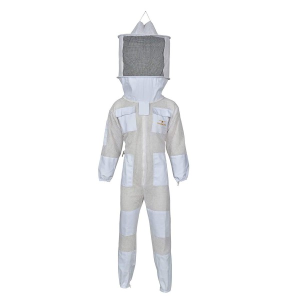 Ultra Breeze Bee Suit-Round Veil 3 Layers White Mesh & Cotton Bee Protective Clothing for Beekeepers, Apiary Suit-2XL
