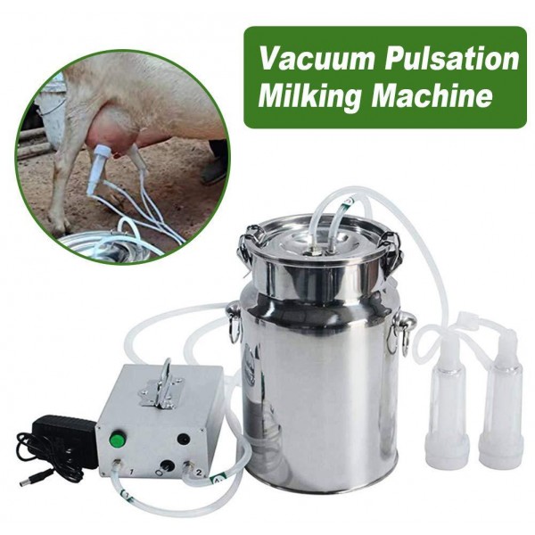 KECOP Goat Milking Machine 7L Electric Vacuum Pulsation Suction Pump Milker Machine Auto-Stop Device for Cow Goat Sheep Livestock Household Farm Stainless Steel Food Grade Bucket Milking Device