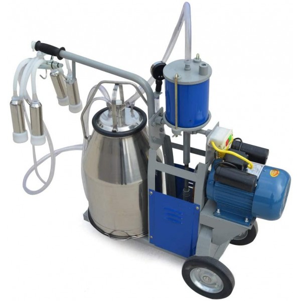 Electric Milking Machine, 25L 0.55KW Piston Style Argricultural Portable Stainless Steel Farm Ewe Milking Milker 1440rmp/min Vacuum Pump Milking Machine