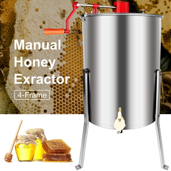 Tolsous Manual Honey Extraction Equipment Stainless Steel Bee Honey Extractor Stainless Steel 4 Frame Beekeeping Equipment Honey Shaker