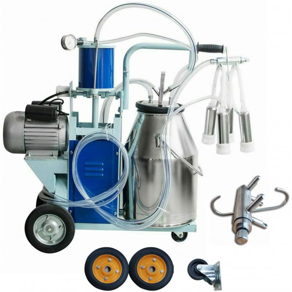 INTBUYING 25L Electric Piston Cow and Goat Milker 550W with Regulator and Stainless Steel Bucket 110V Farm Suction Milking Machine