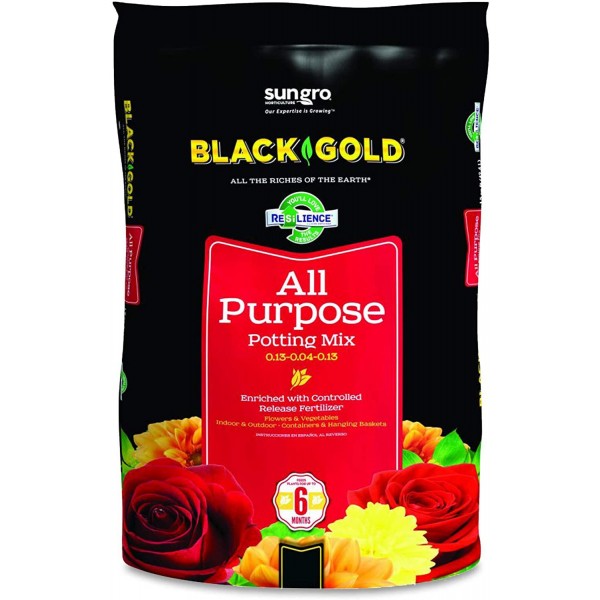 SunGro Black Gold All Purpose Potting Soil Fertilizer Mix for House Plants, Vegetables, Herbs and More, 2 Cubic Feet Bag (4 Pack)