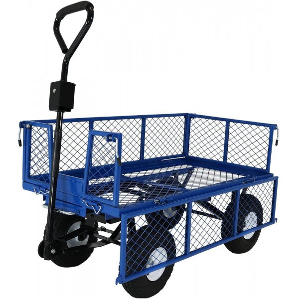 Sunnydaze Utility Steel Dump Garden Cart, Outdoor Lawn Wagon with Removable Sides, Heavy-Duty 660 Pound Capacity, Blue