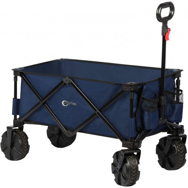 Portal Collapsible Folding Utility Wagon Cart with 8 inches Wheels Telescoping Handle for Outdoor Garden and Beach Use,Blue