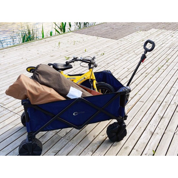 Portal Collapsible Folding Utility Wagon Cart with 8 inches Wheels Telescoping Handle for Outdoor Garden and Beach Use,Blue