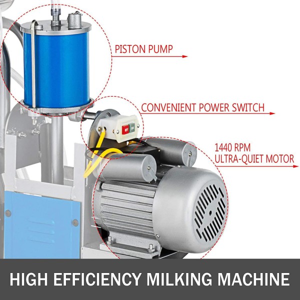 Happybuy Electric Milking Machine 1440 RPM 5-8 Cows per Hour Milker Machine 0.55 KW Milking Equipment with 25L 304 Stainless Steel Bucket Single Cow Milking Machine Bucket Milker for Cows