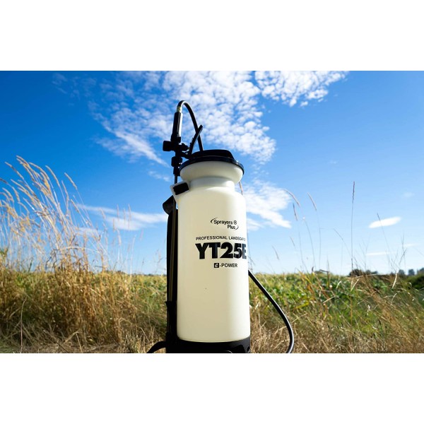 YT25E Battery Sprayer - 12V Lithium-ion with Viton Seals & O-Ring, Brass Wand & Nozzle & Shoulder Strap, 2 Gallon