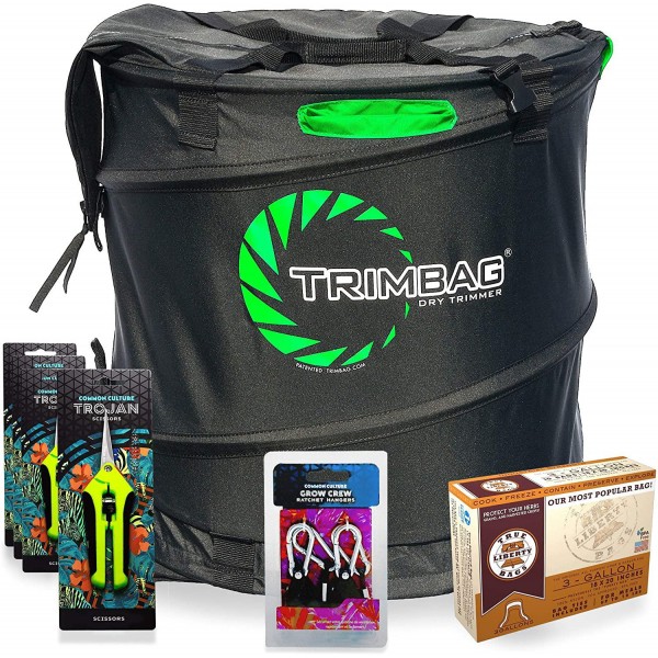 Trimbag Premium Complete Dry Trimming Kit Bundle with 4 Common Culture Trimming Scissors, 1 Pair of Grow Crew Ratchet Hangers, 10 Pack of Turkey Bags and Accessories (7 Items)