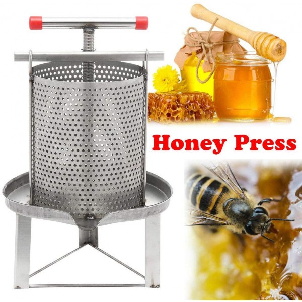 DYRABREST Stainless Steel Household Presser Manual Honey Press Wax Machine Beekeeping Tool, with Press Rod for Fruit Oil Presser and Wine Honey and Juice Making