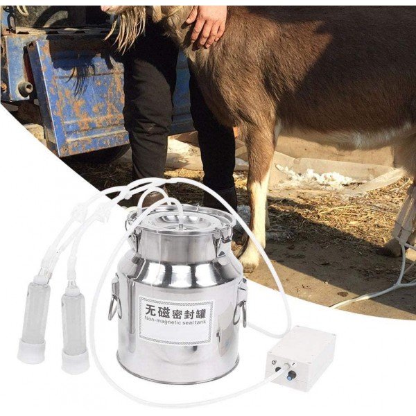 HEEPDD Milking Machine, 14L Home Electric Milking Kit Speed Adjustable Milker with 2 Teat Cups for Cow Cattle Goat Sheep 100-240V