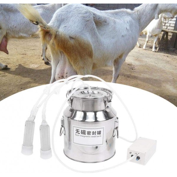 HEEPDD Milking Machine, 14L Home Electric Milking Kit Speed Adjustable Milker with 2 Teat Cups for Cow Cattle Goat Sheep 100-240V