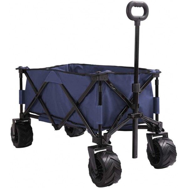 Patio Watcher Collapsible Folding Utility Wagon Cart Outdoor Garden Beach Wagon Camping Shopping Sports Portable Wagon with All Terrain Wheels Large Capacity Heavy Duty, Blue
