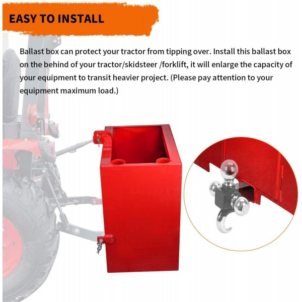 YINTATECH Ballast Box 3 Point Category 1 Tractor and Loader Hitches Attachment