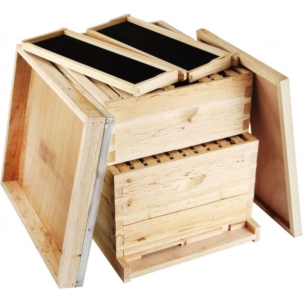 Happybuy Bee Hive 20 Frame,Beehive Box 10 Deep and 10 Medium Frames, Langstroth Wooden Beehive Kit for Beginners and Pro Beekeepers