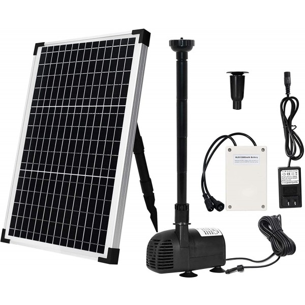 Solar Fountain Water Pump Kit 30 W, Lift 8.5 FT Submersible Powered Pump and 30 Watt Solar Panel for Sun Powered Fountain, Pond Aeration, Hydroponics, Garden Decoration, Aquaculture(Battery Backup)