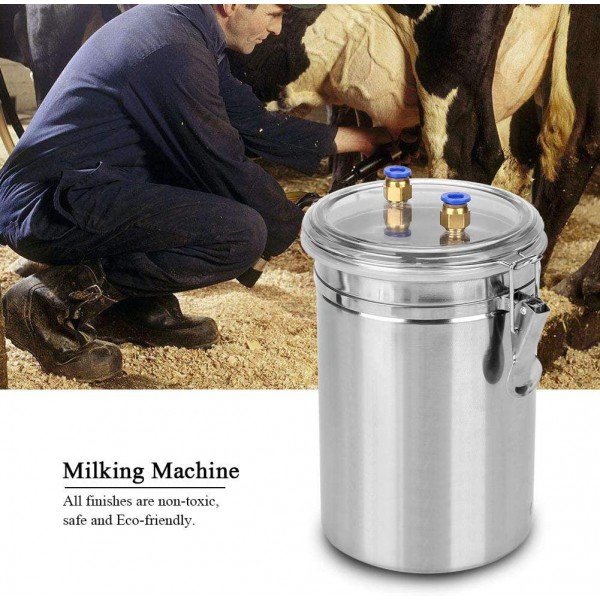 Electric Milking Machine, Vacuum Pulse Pump Stainless Steel Milker 2L Portable Double Heads Milking Device Kit for Sheep Cows Goat (110-240V) (for Cow, US Plug)