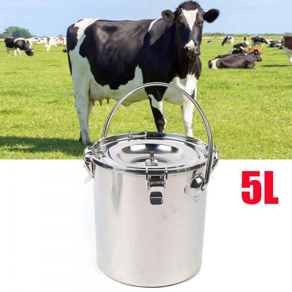 DNYSYSJ 5L Electric Milking Machine, Silver Vacuum Impulse Pump Cow Milker Stainless Steel Milking Machine Bottle Bucket with Milker Tube for Farm Ranch 110V