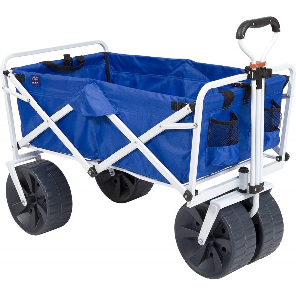 Mac Sports Heavy Duty Collapsible Folding All Terrain Utility Beach Wagon Cart, Blue/White