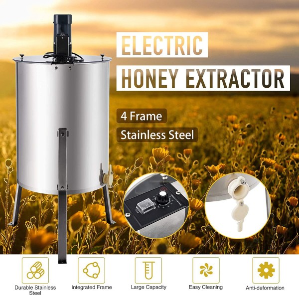 CO-Z Electric Honey Extractor SS Beekeeping Equipment Spinner Drum with Stand (4 Frame)
