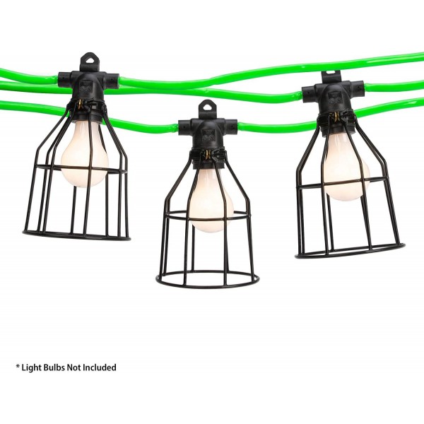 Illuminator 100-Foot Work Light String for Construction Site/Workshop/Garage, 10 Durable Metal-Caged Sockets