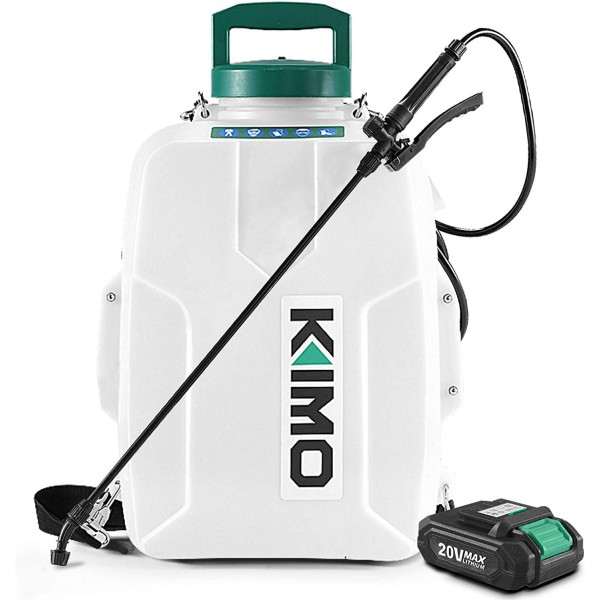 Battery Powered Backpack Sprayer, KIMO 3 Gallon Garden Sprayer w/ 2.0Ah Battery for Long Time Spray, 2 Extended Wands, No Manual Pumping Required Electric Sprayer for for Weeding, Spraying, Cleaning