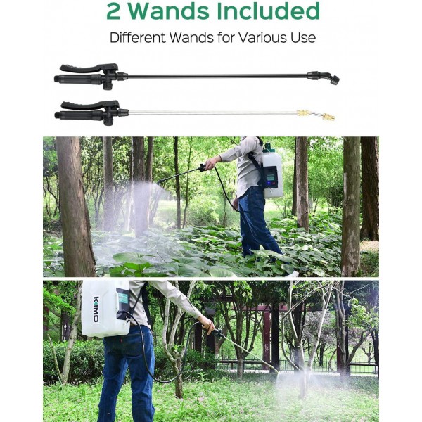 Battery Powered Backpack Sprayer, KIMO 3 Gallon Garden Sprayer w/ 2.0Ah Battery for Long Time Spray, 2 Extended Wands, No Manual Pumping Required Electric Sprayer for for Weeding, Spraying, Cleaning