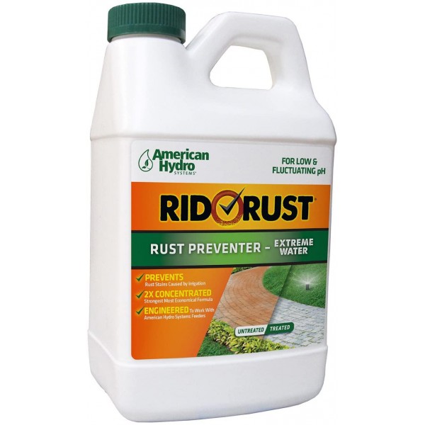Rid O’ Rust RR2 Extreme Water Rust Preventer for Low or Fluctuating pH Water Prevents Irrigation Rust Stains Neutralizes Well Water Iron Use in American Hydro Feeder Systems
