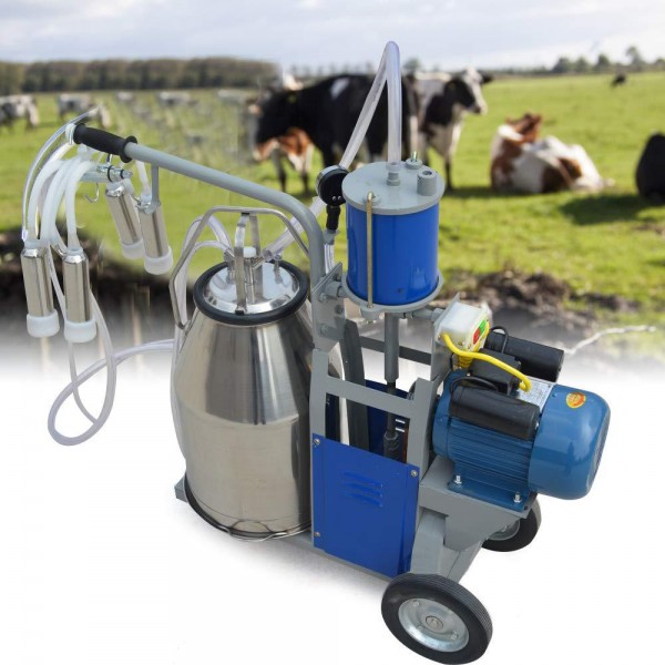 Kaafs Single-Handle Piston Auto Electric Milking Machine 110V for Farm Cow 25L Vacuum Piston Pump Cattle Bucket