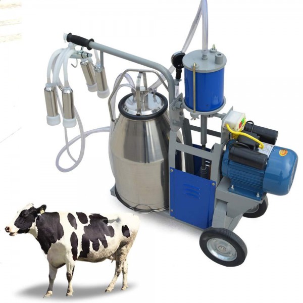 CNCEST Auto Electric Milking Machine 25L 10-12 Cows Per Hour Milker for Farm Cow Cattle Bucket Vacuum Piston Pump Stainless Steel Farm Suction Milking Machine